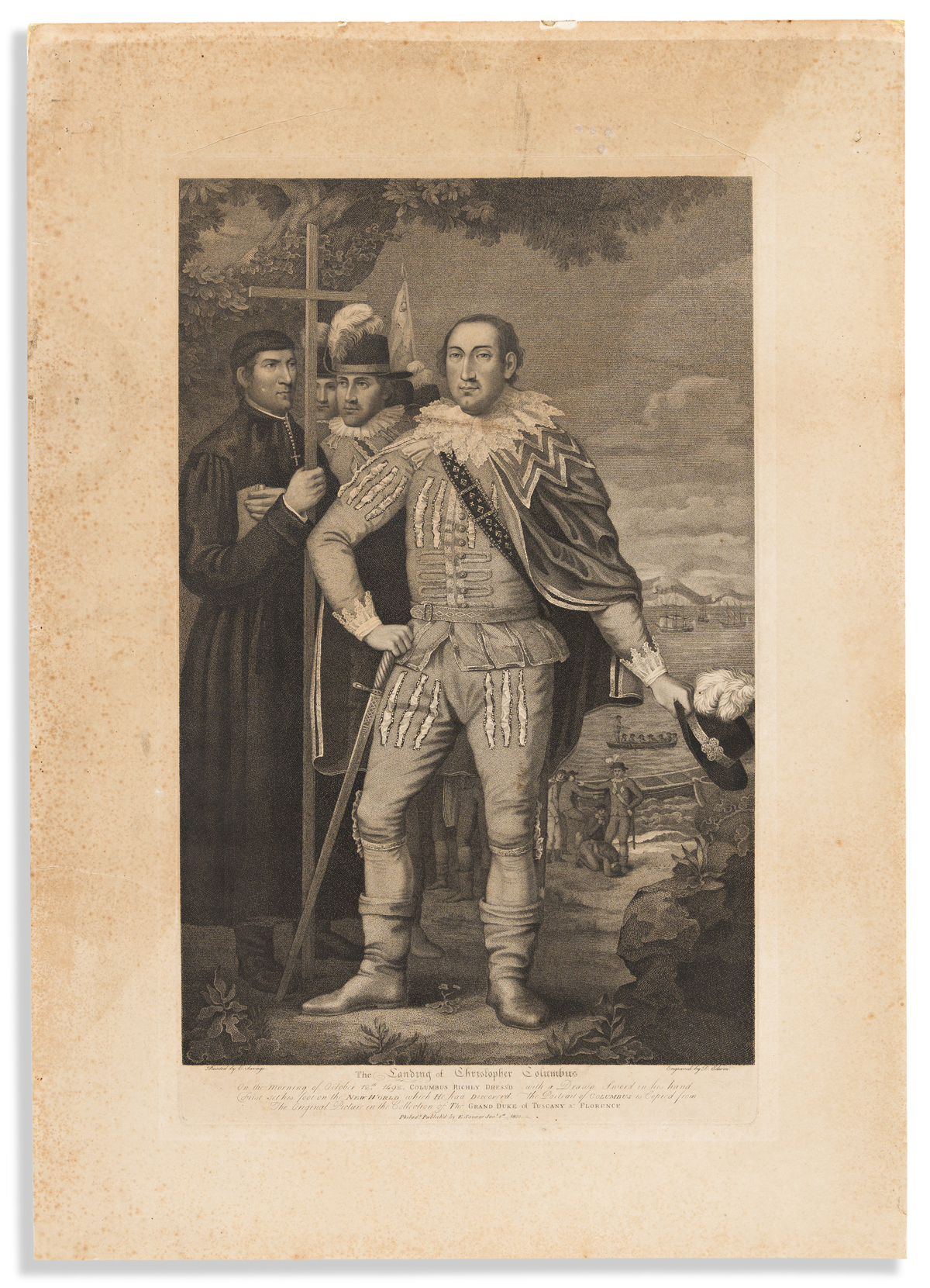 (COLONIAL ERA.) David Edwin, engraver; after Edward Savage. The Landing of Christopher Columbus.